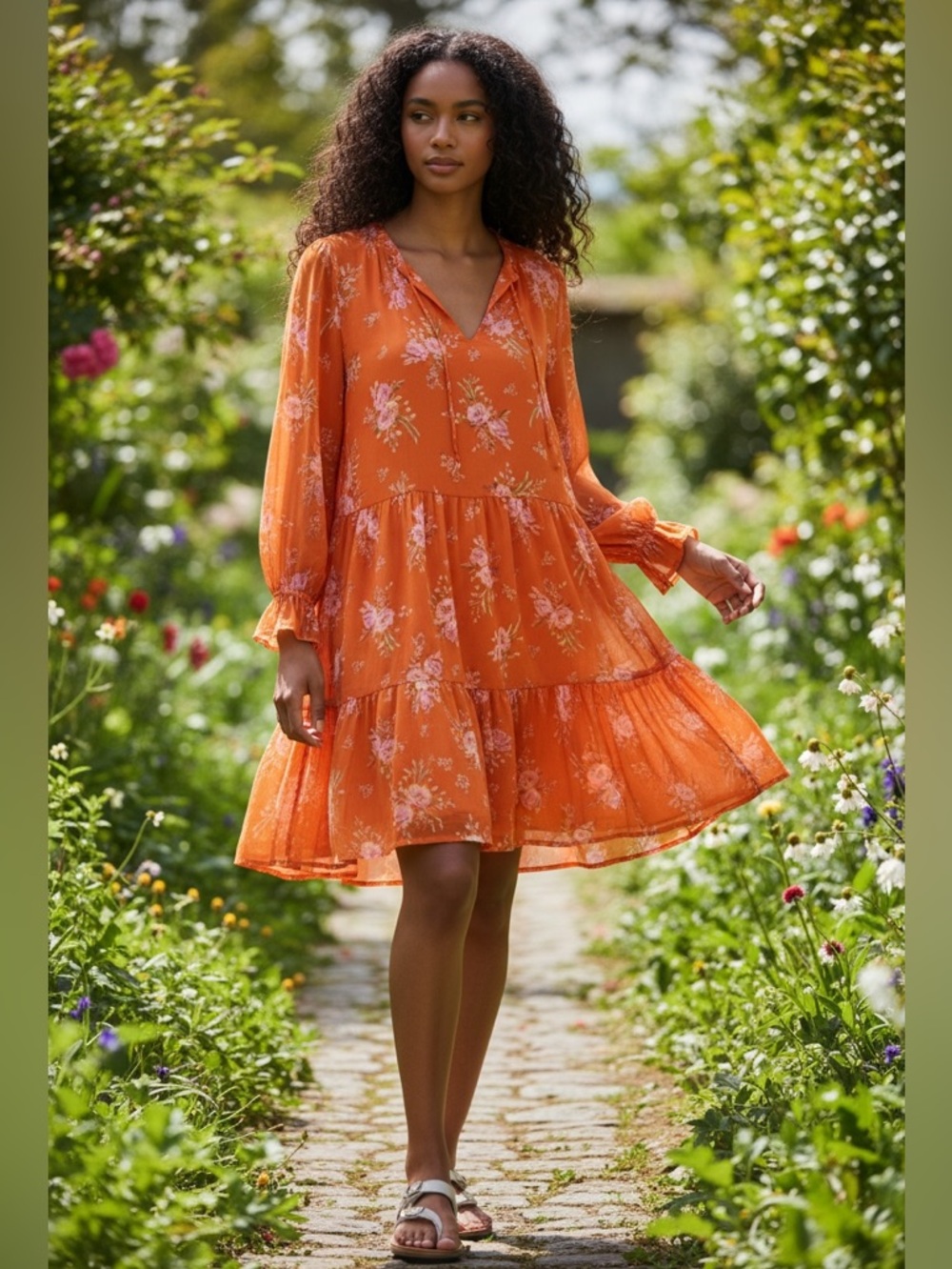 Vince Camuto Vibrant Floral Long Sleeve Dress